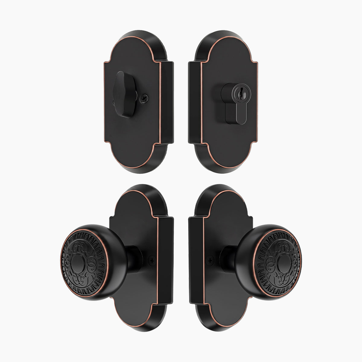 SENY Front Door Knob and Deadbolt Set with Decorative Arch Backplate