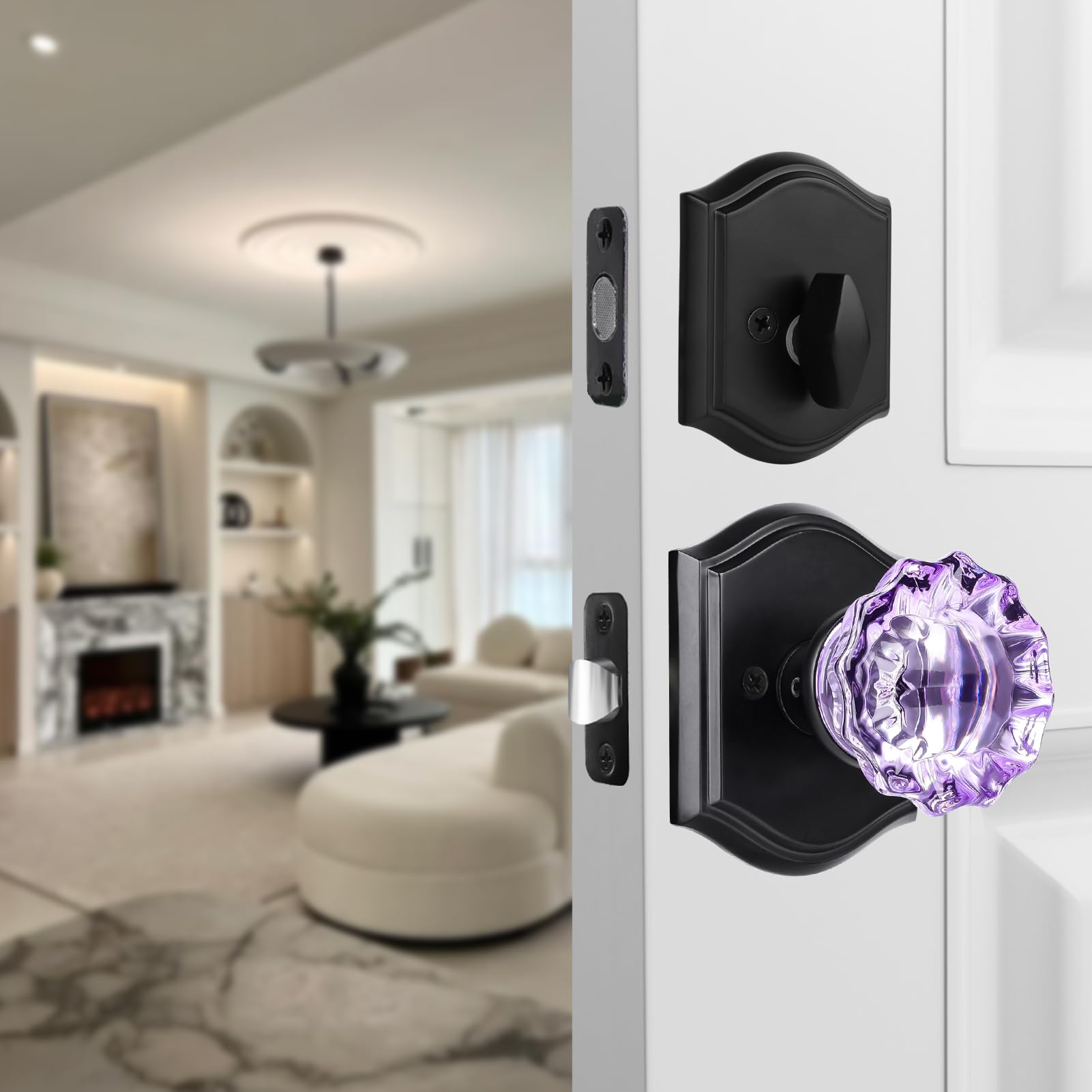 SENY Front Door Knob and Deadbolt Set – Vintage Floral Crystal Entry Door Lock Set (Passage & Deadbolt)