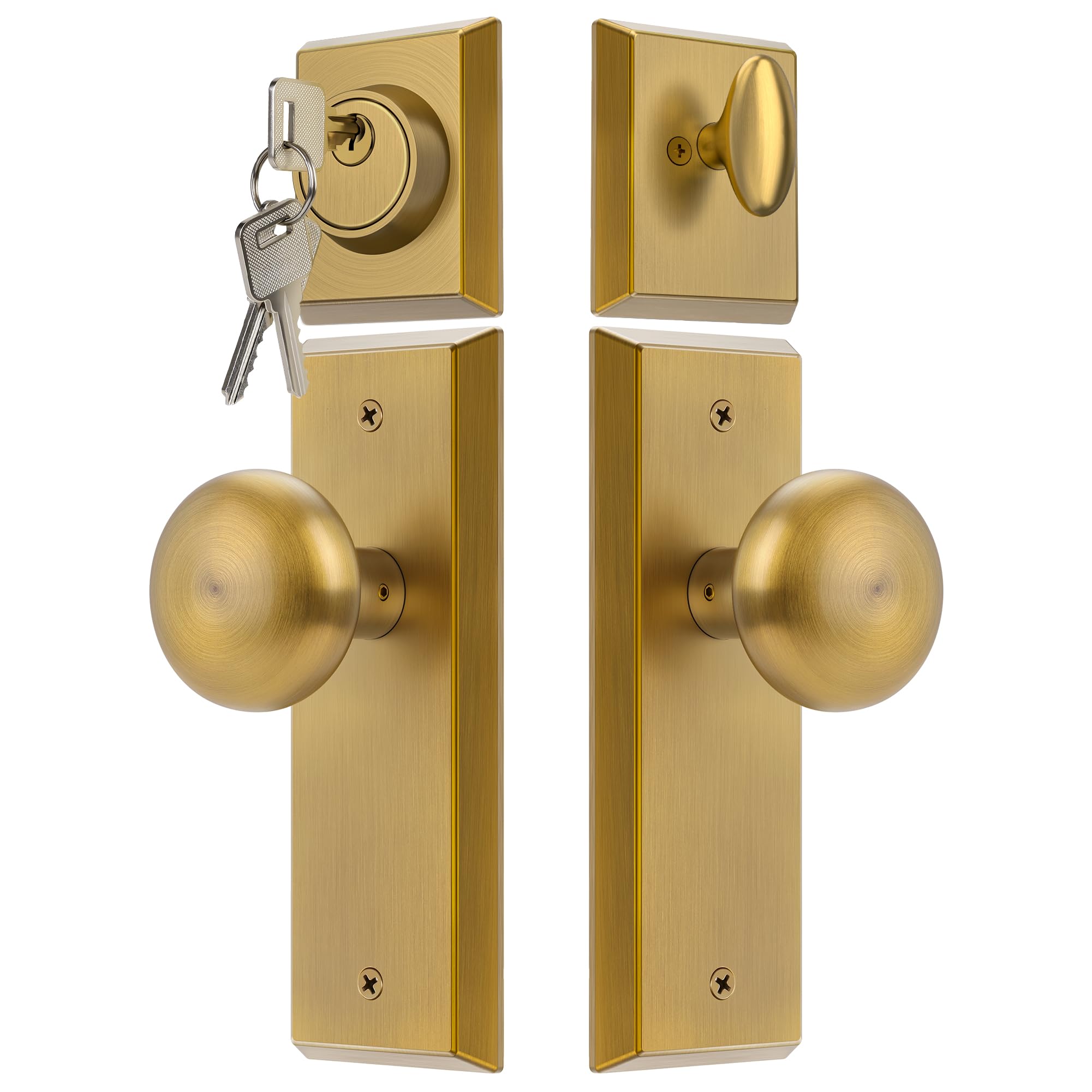 SENY Entry Door Knob Set with Deadbolt – Keyed Alike Round Knob with Rectangular Backplate