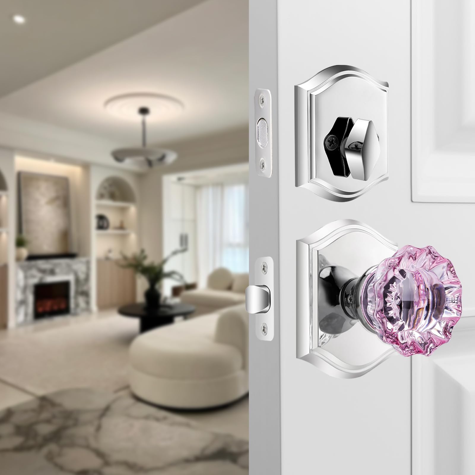 SENY Front Door Knob and Deadbolt Set – Vintage Floral Crystal Entry Door Lock Set (Passage & Deadbolt)