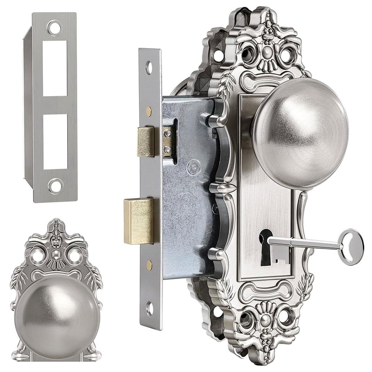 SENY Vintage Mortise Door Hardware Set with Skeleton Key Style – Dummy or Functional Lock Set Options