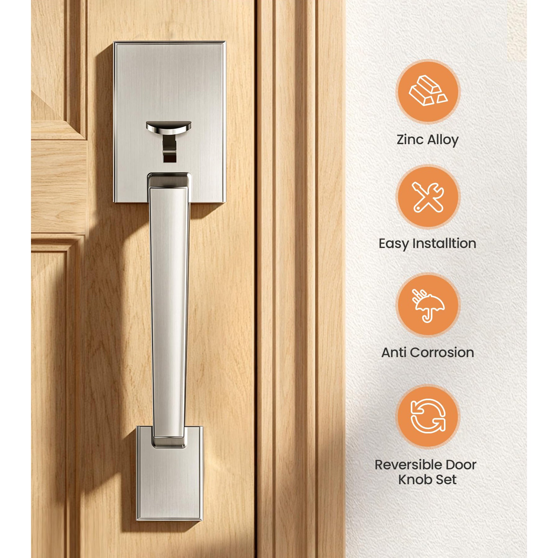 SENY Modern Front Door Handle with Reversible Design – Passage Exterior Door Handle for Deadbolt & Smart Lock