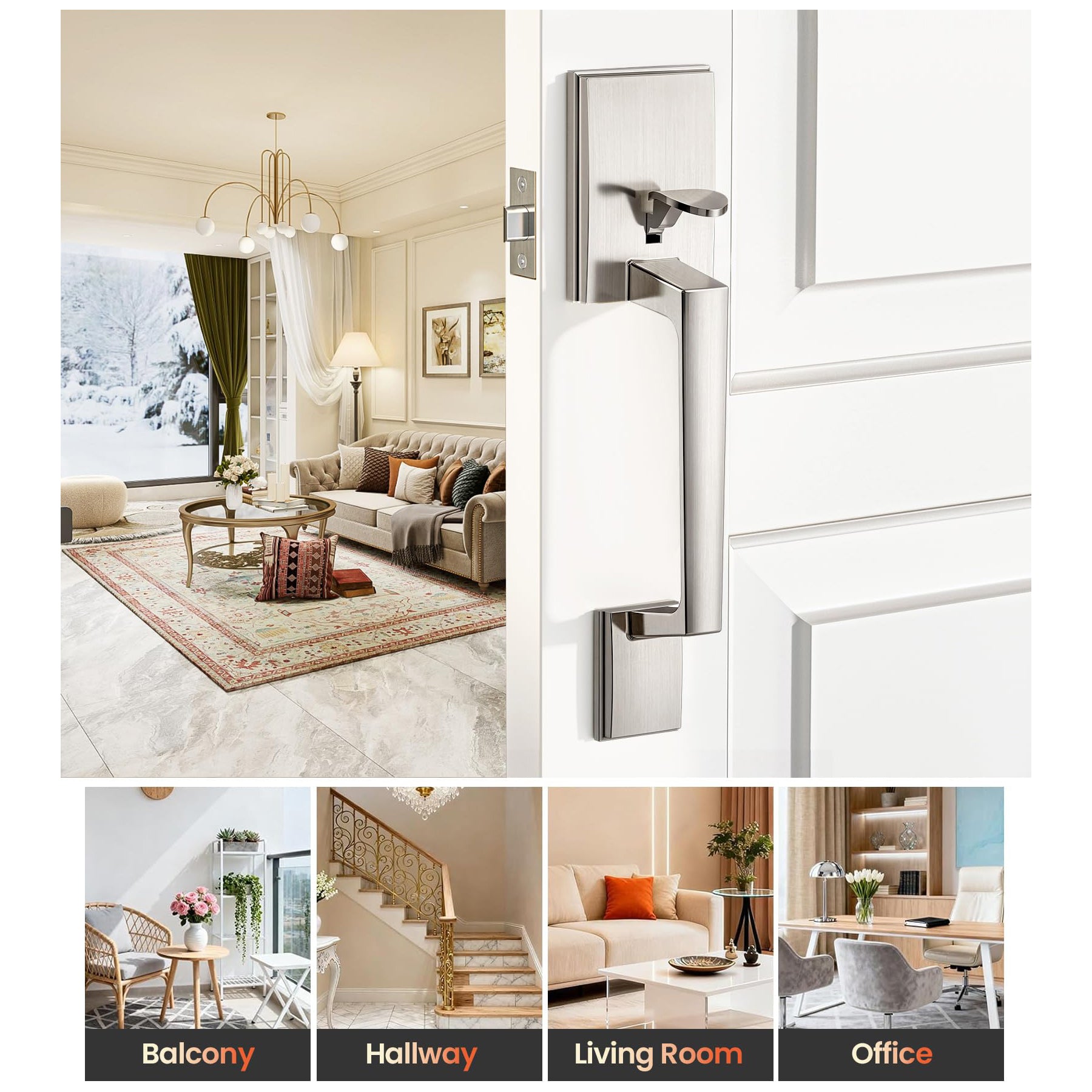 SENY Modern Front Door Handle with Reversible Design – Passage Exterior Door Handle for Deadbolt & Smart Lock