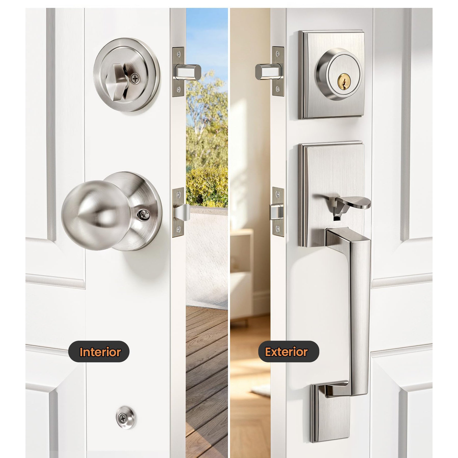 SENY Modern Front Door Handle Set with Deadbolt Lock, Reversible Entry Door Hardware