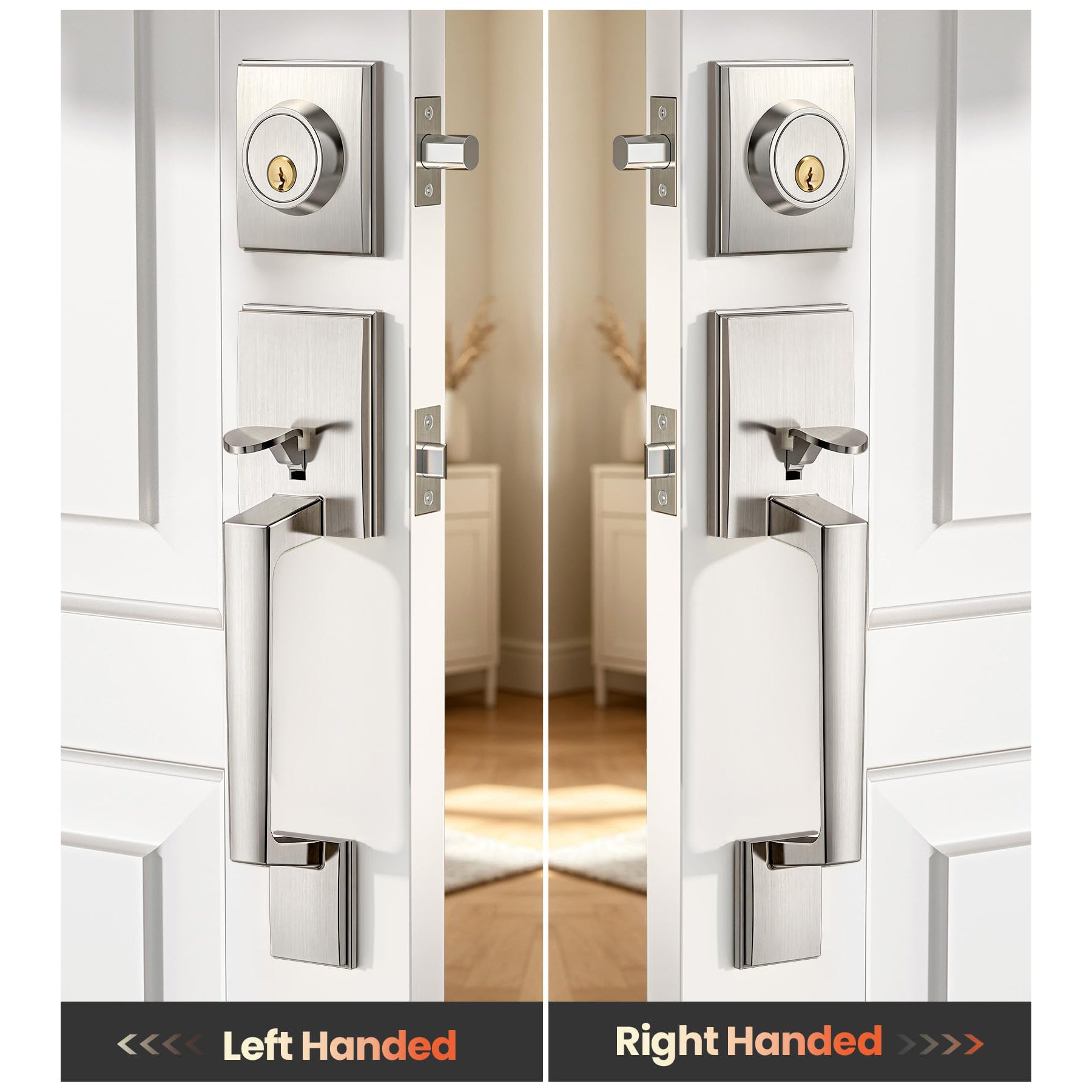 SENY Modern Front Door Handle Set with Deadbolt Lock, Reversible Entry Door Hardware