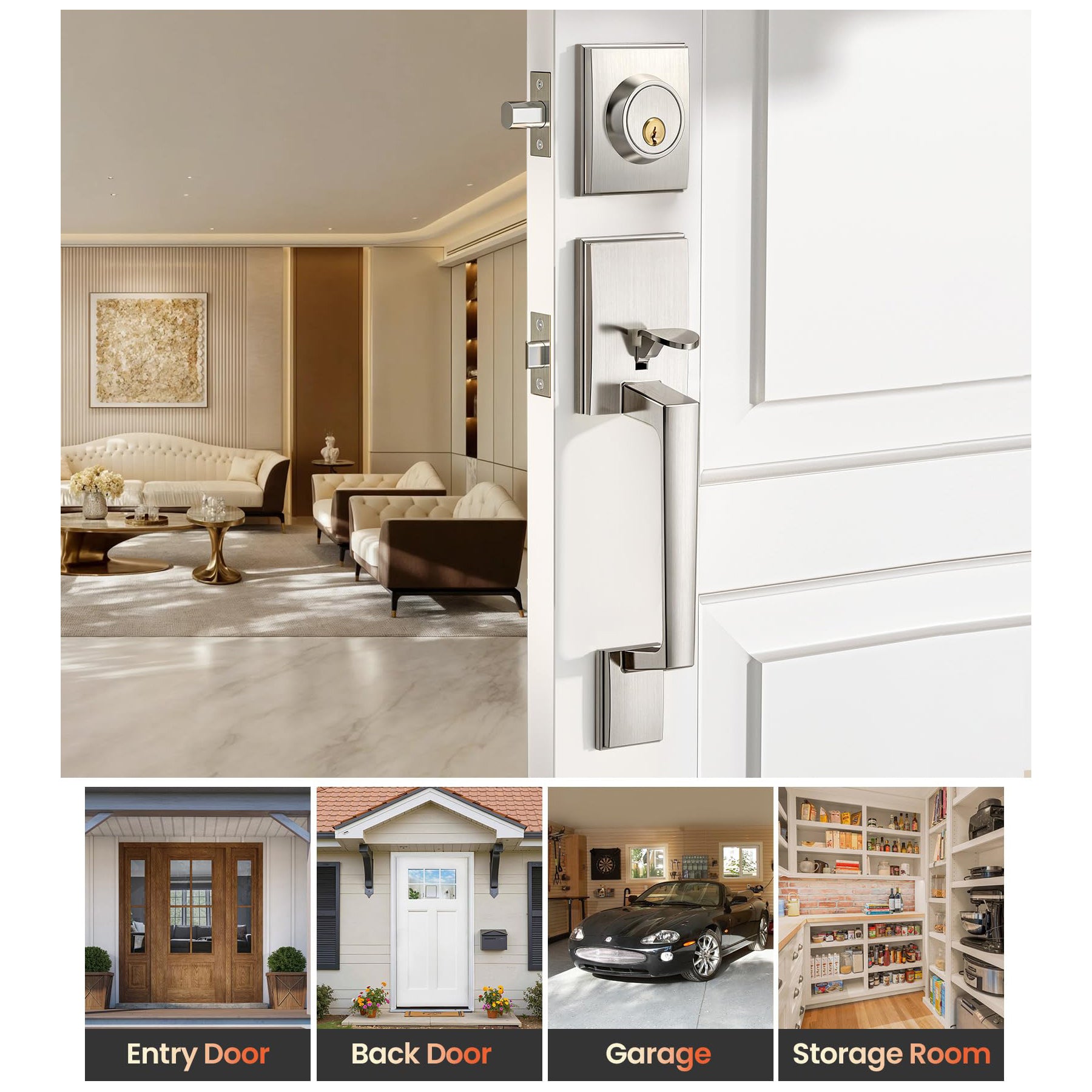 SENY Modern Front Door Handle Set with Deadbolt Lock, Reversible Entry Door Hardware