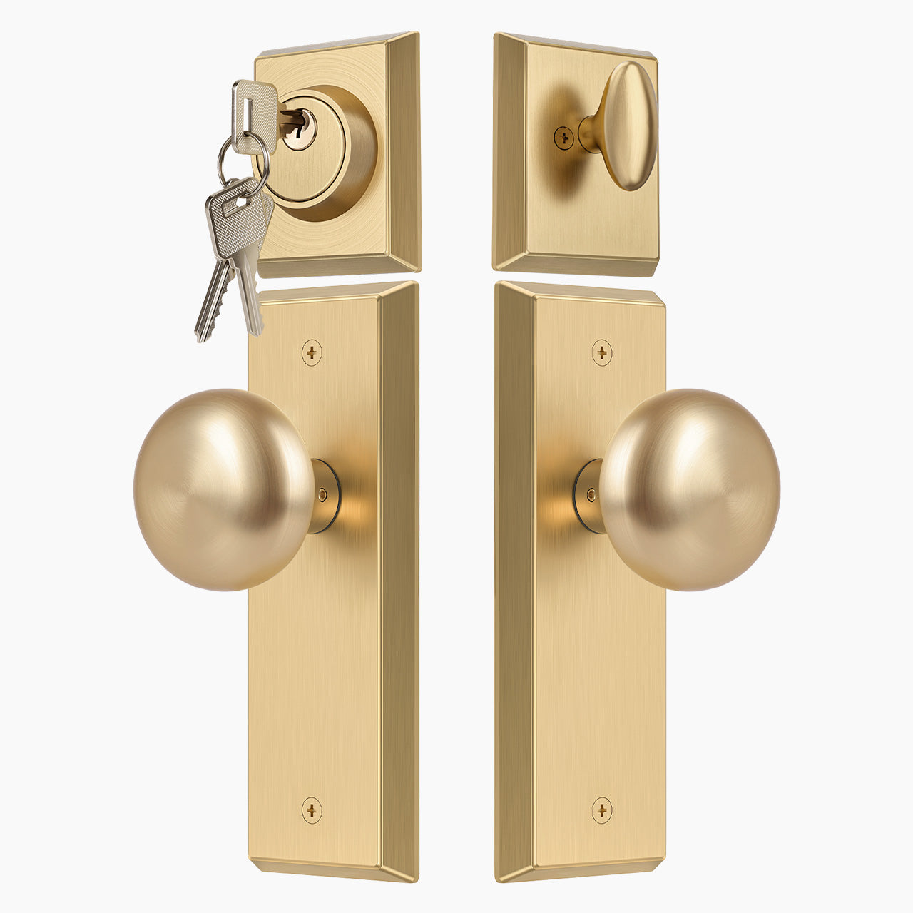 SENY Entry Door Knob Set with Deadbolt – Keyed Alike Round Knob with Rectangular Backplate