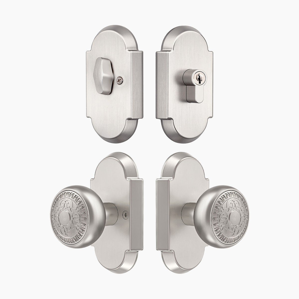 SENY Front Door Knob and Deadbolt Set with Decorative Arch Backplate