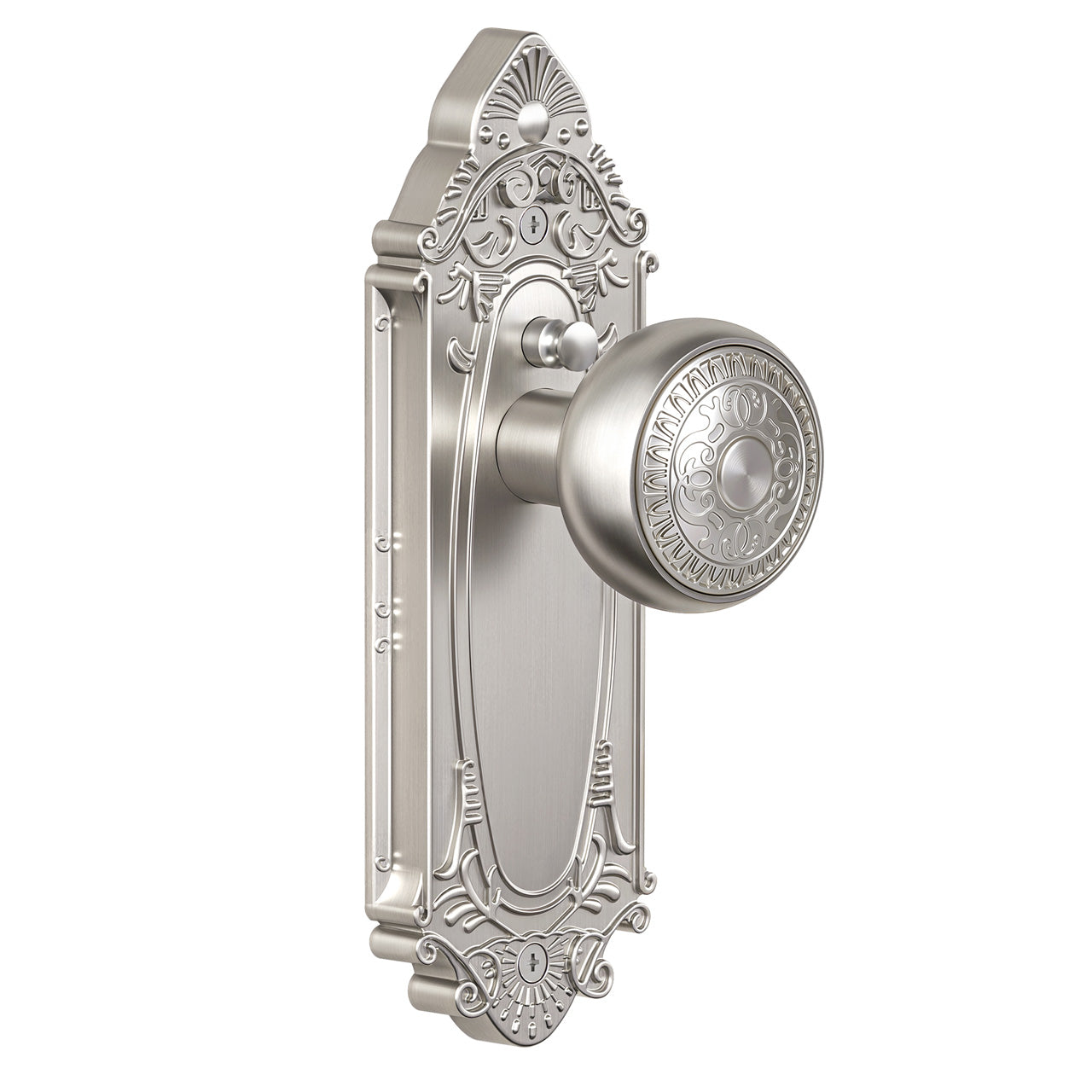 Vintage Floral Metal Door Knob with Ornate Sunburst Backplate, Interior Door Handle for Privacy, Passage & Dummy Doors