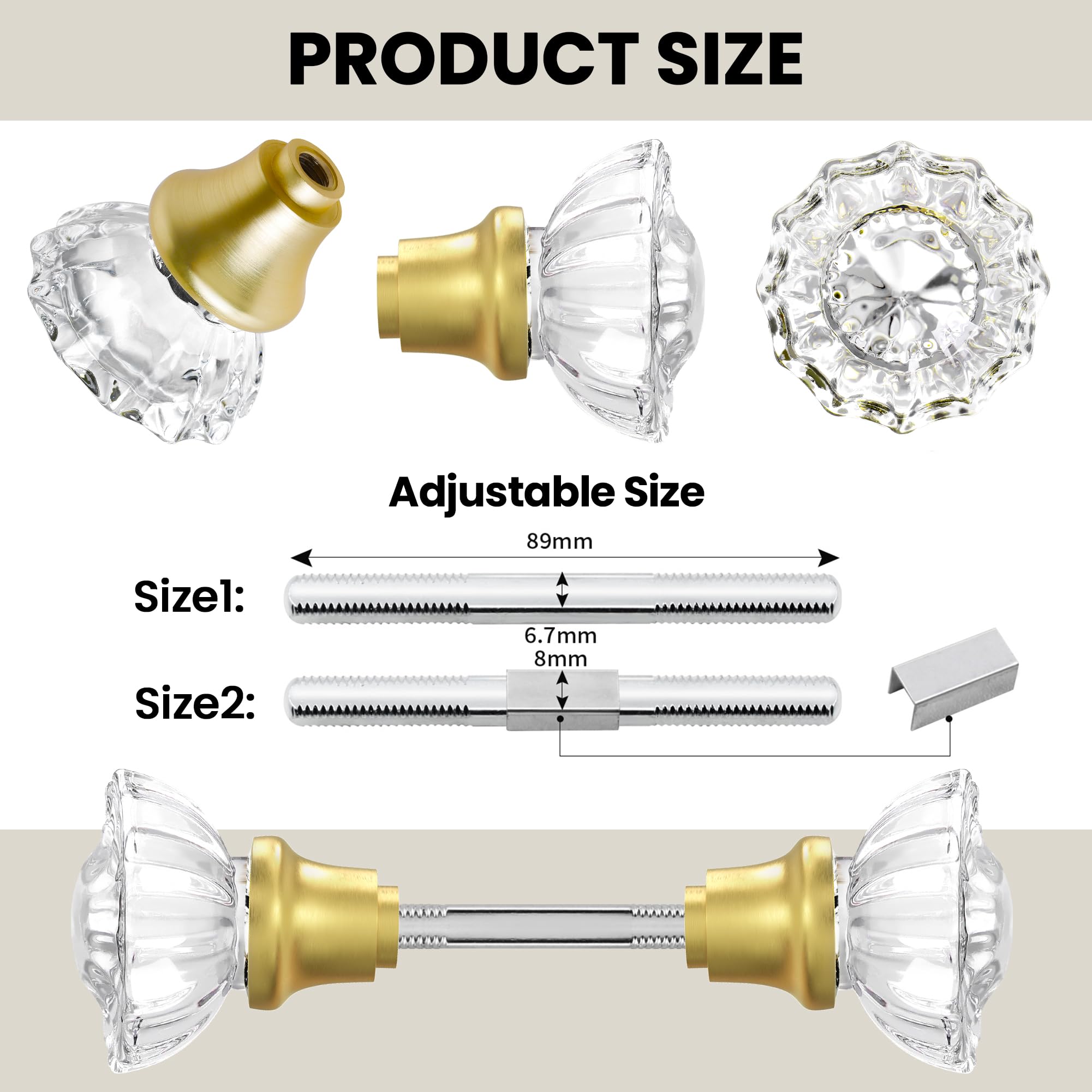 Seny Crystal Glass Mortise Door Knob Replacement Set with Spindle