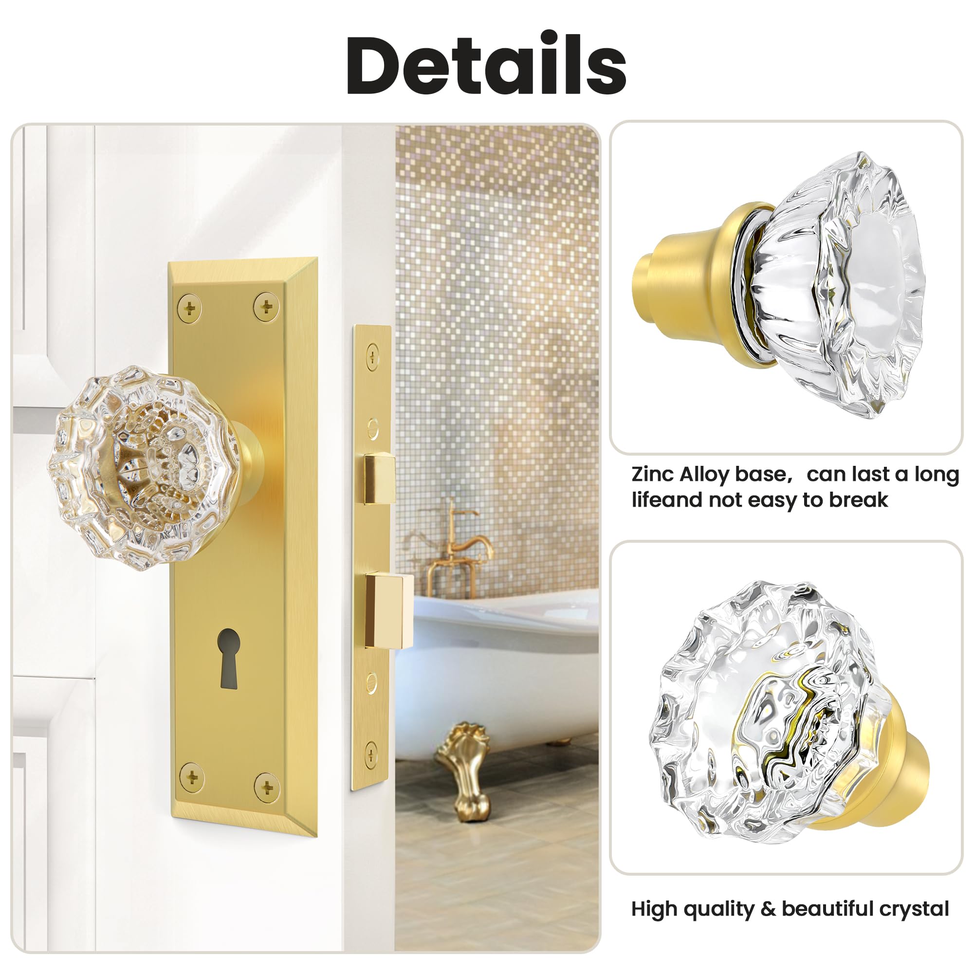 Seny Crystal Glass Mortise Door Knob Replacement Set with Spindle