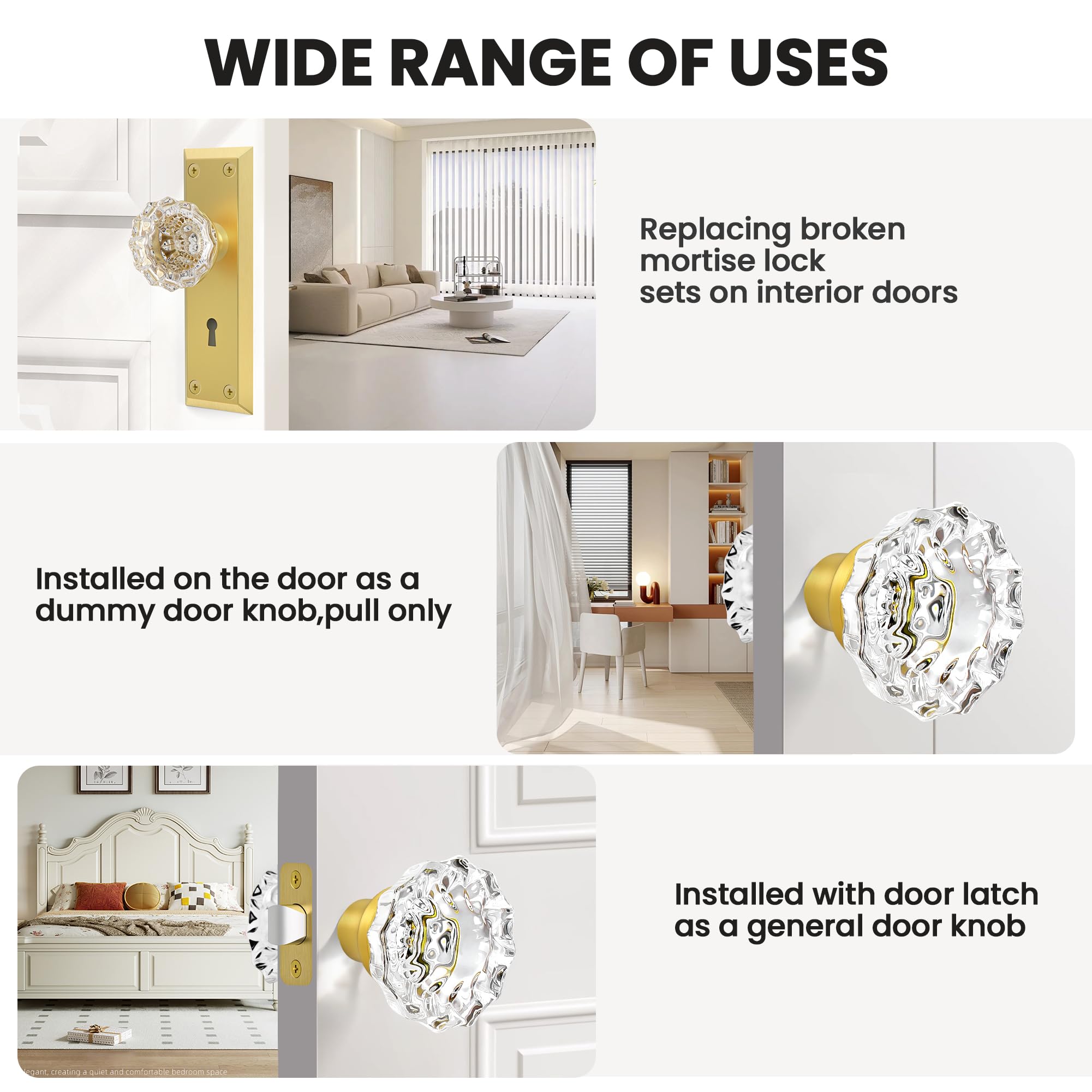 Seny Crystal Glass Mortise Door Knob Replacement Set with Spindle