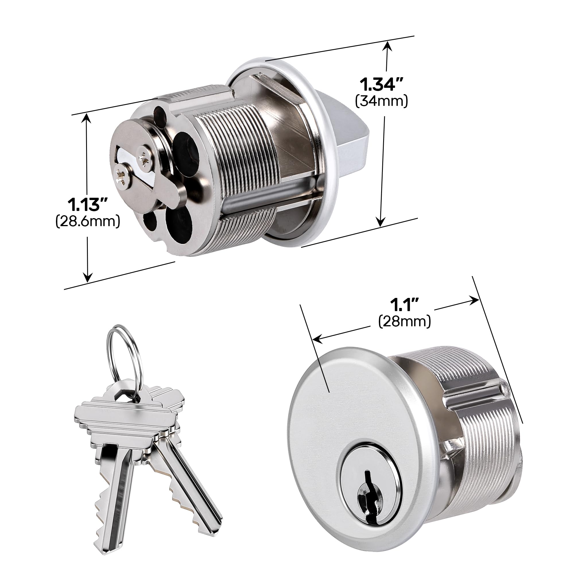 SENY Commercial Storefront Mortise Cylinder Lock Replacement with Key & Thumbturn – Aluminum Door Lock Cylinder Set
