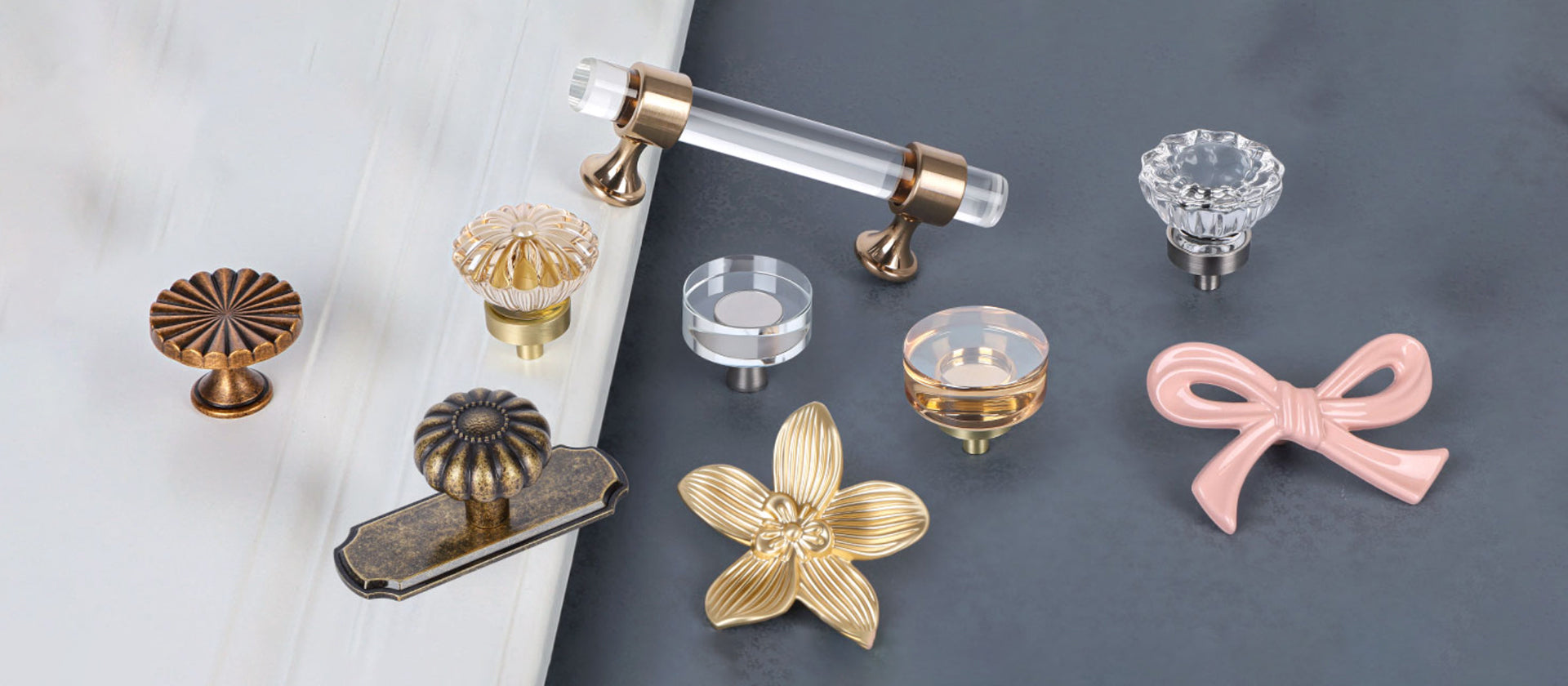 Floral Crystal Cabinet Knobs – Vintage Glass Drawer Knobs for Kitchen, Dresser & Furniture (4 Pack)