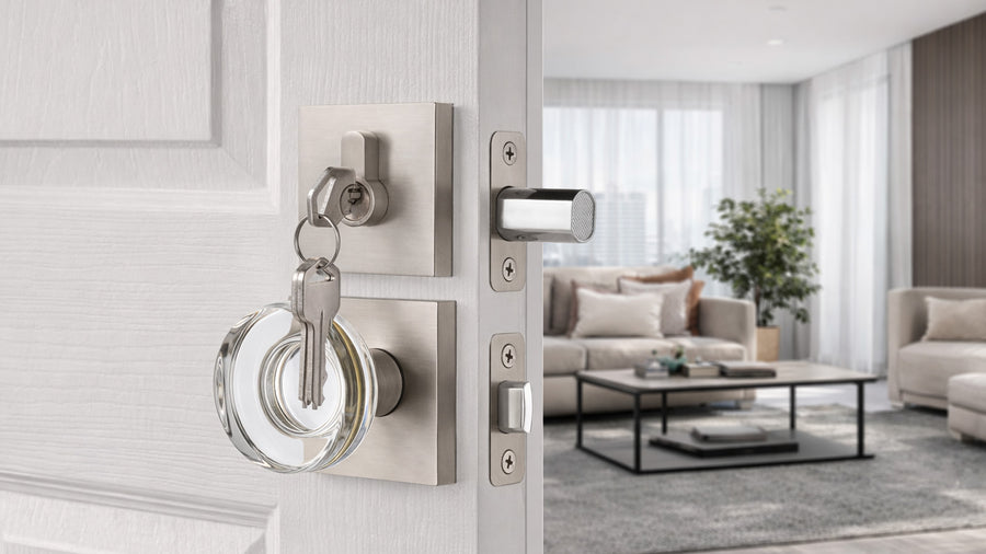 SENY Square Rosette Entry Door Set with Decorative Round Crystal Passage Knob and Deadbolt applicable scenario