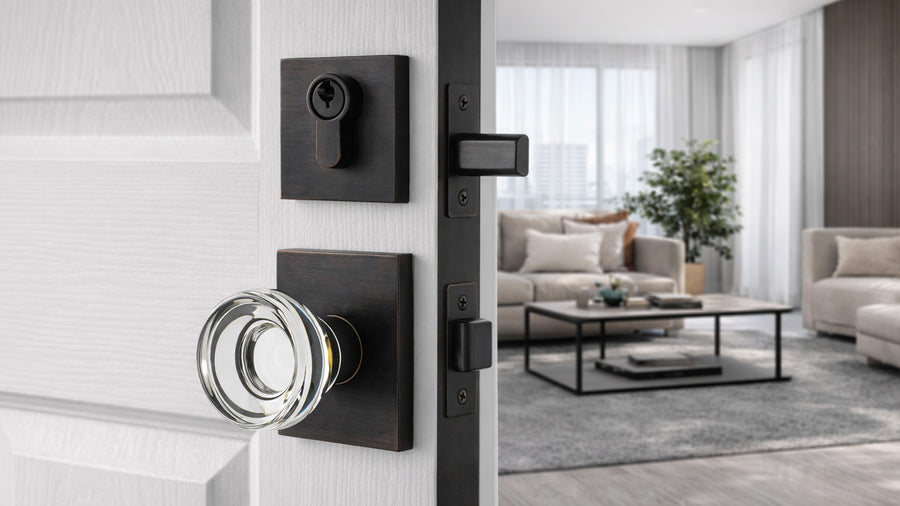 SENY Square Rosette Entry Door Set with Decorative Round Crystal Passage Knob and Deadbolt applicable scenario