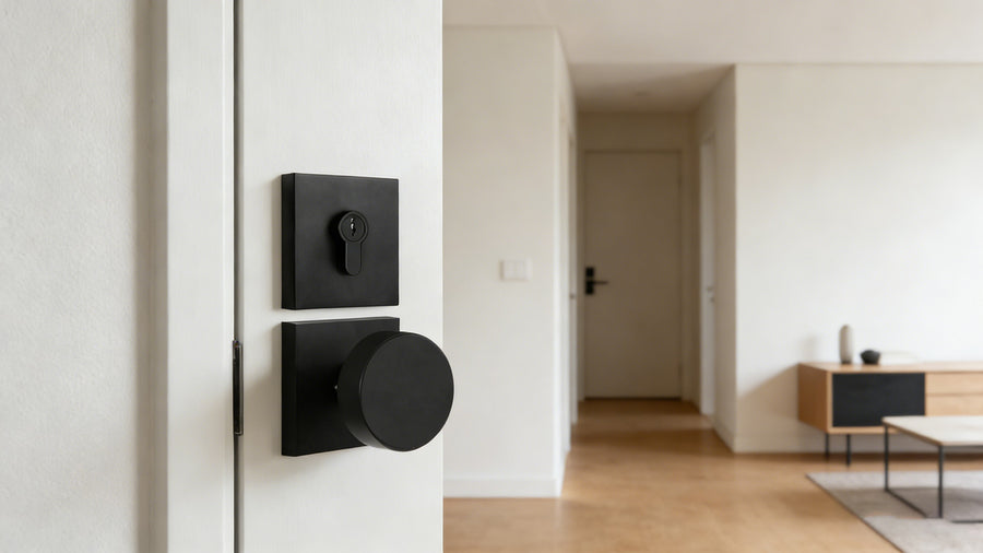 SENY Square Rosette Entry Door Set with Round Metal Passage Knob & Deadbolt applicable scenario