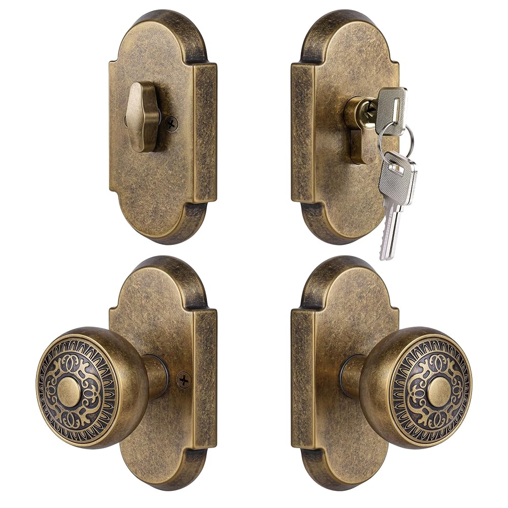 SENY Front Door Knob and Deadbolt Set with Decorative Arch Backplate