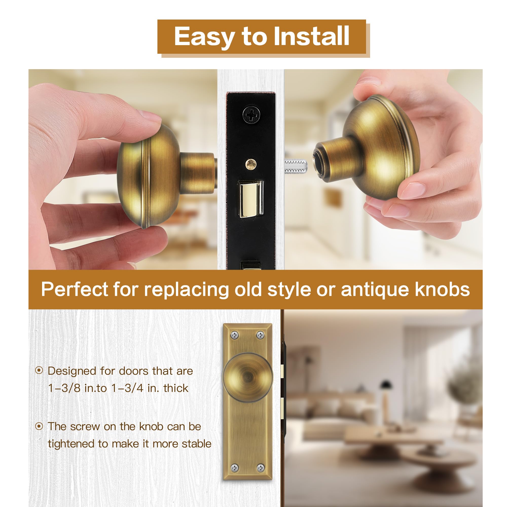 Seny Vintage Mortise Door Knob Replacement Set with Spindle