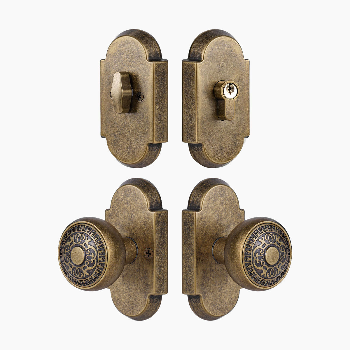 SENY Front Door Knob and Deadbolt Set with Decorative Arch Backplate