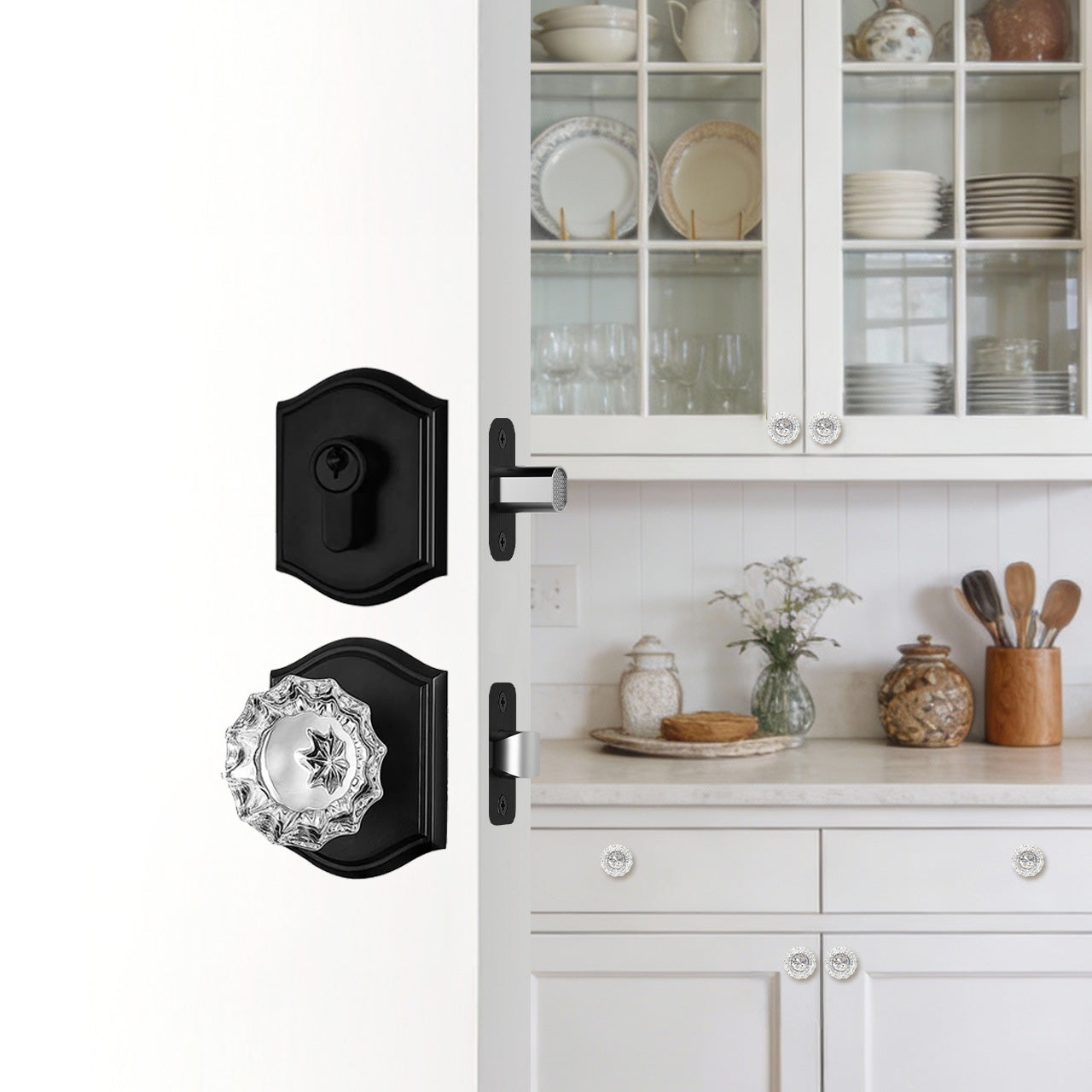 SENY Vintage Crystal Entry Set with Floral Crystal Knob & Single Cylinder Deadbolt