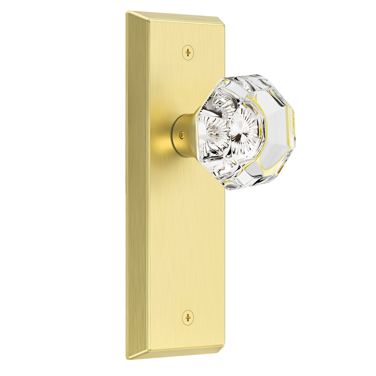 Vintage Crystal Privacy Door Knob for Interior Doors, Diamond-Cut Glass Knob with Lock for Bedroom & Bathroom