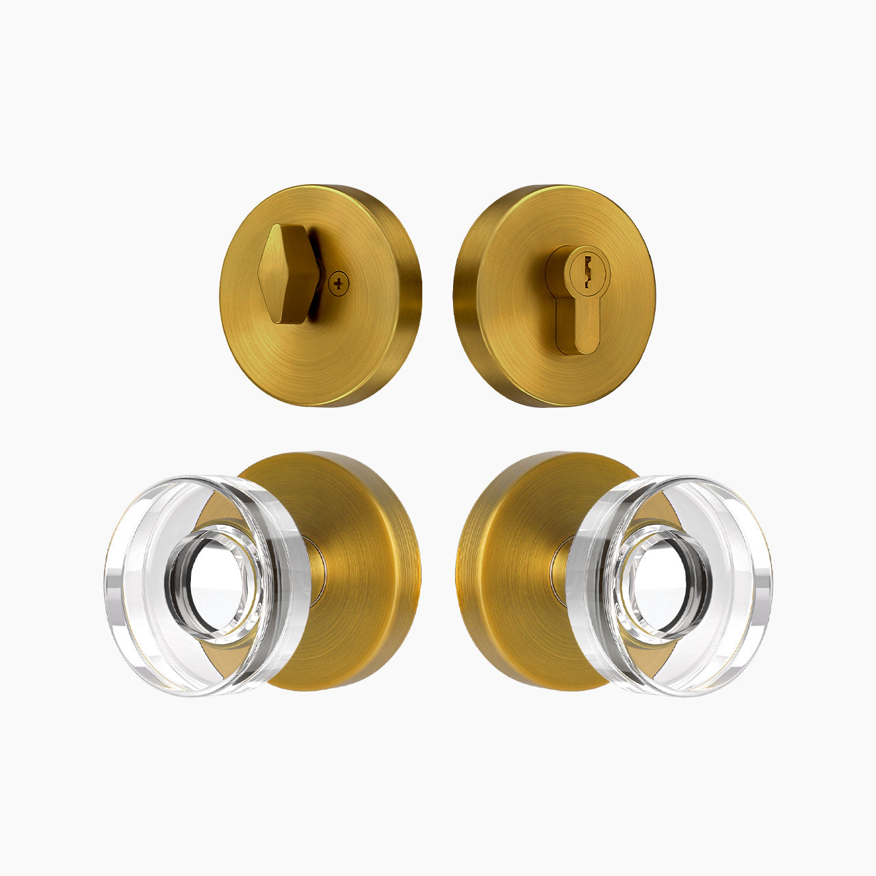 Antique brass crystal entry door lock set with deadbolt and round glass knob, SENY