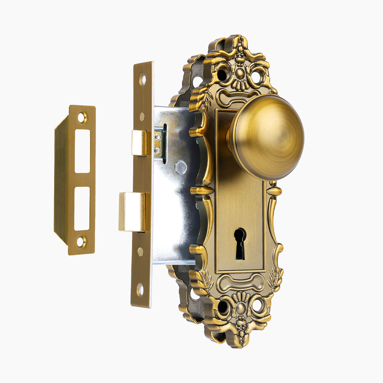 Antique brass mortise door lock set with skeleton key function, SENY