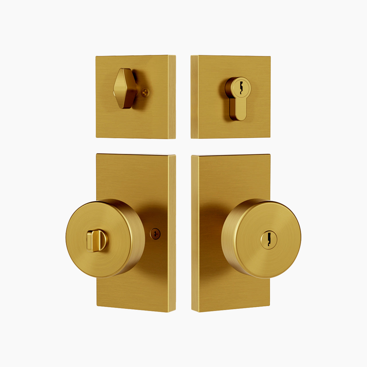 Antique brass rectangular backplate door knob set with deadbolt for exterior entry doors, SENY