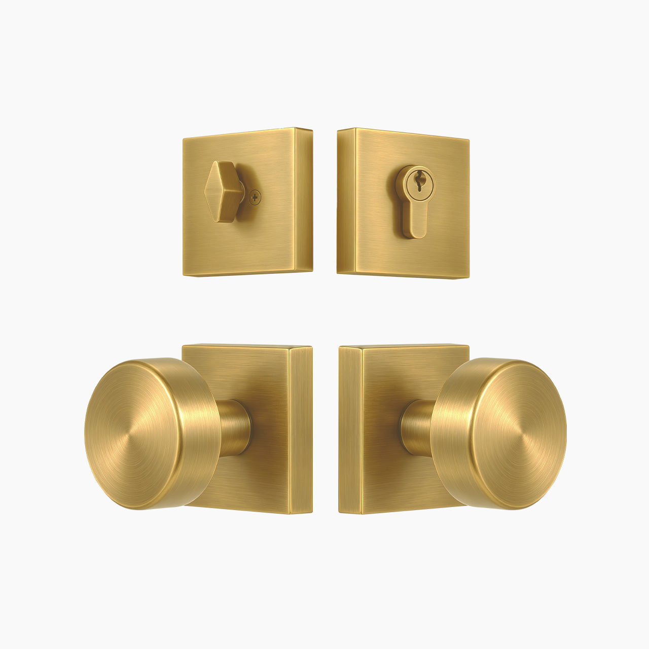 Antique brass entry door lock set with square rosette and round knob, SENY