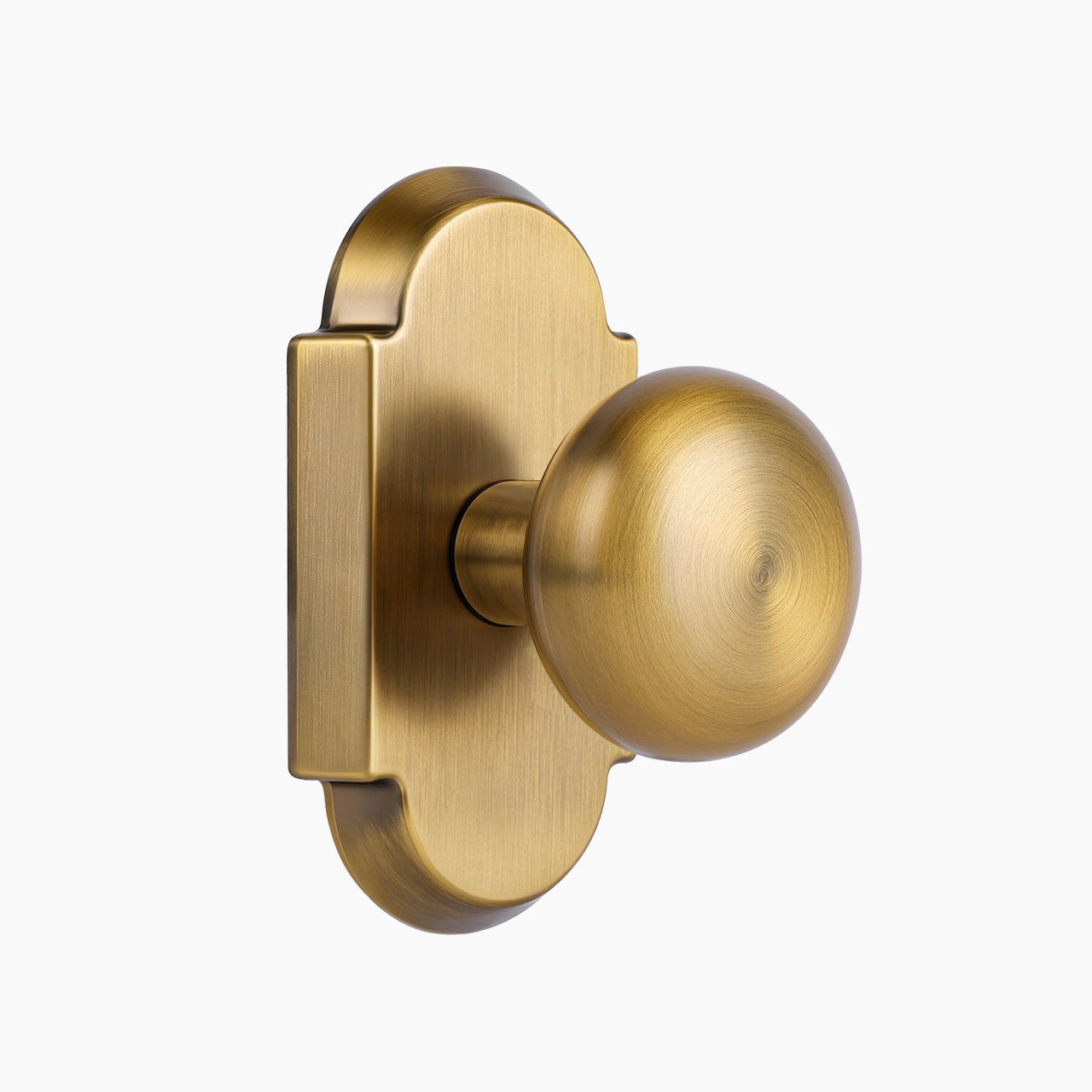 Antique brass vintage passage door knob with curved backplate for hall and closet doors