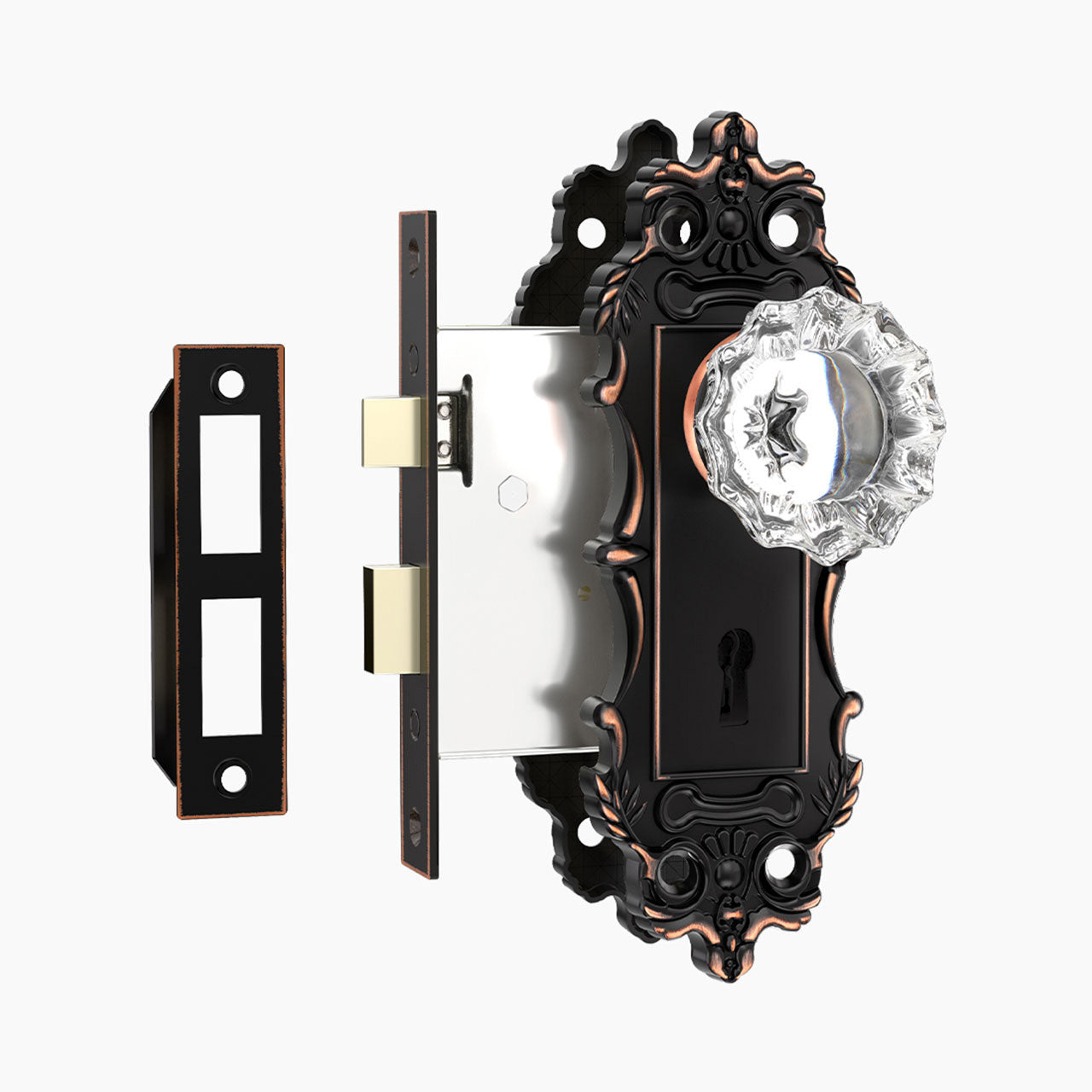 antique mortise lock set oil rubbed bronze with red highlight finish crystal knob SENY