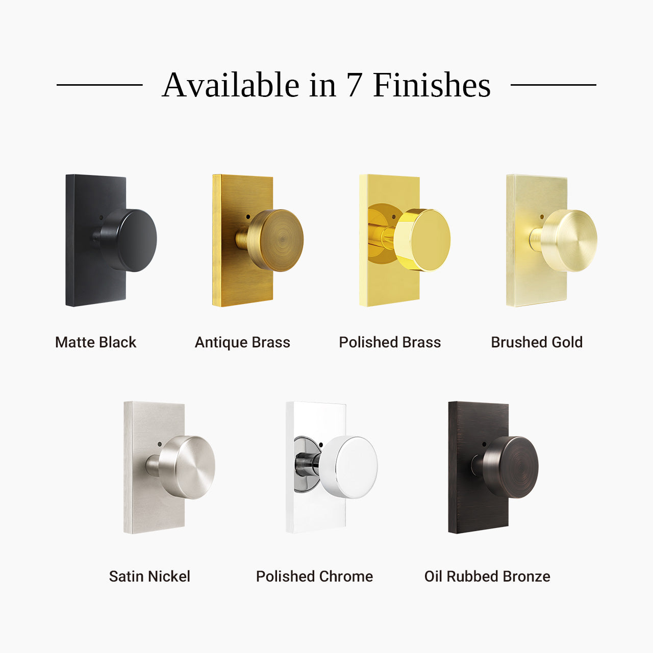 Backplate door knobs finish options brushed gold matte black satin nickel SENY
