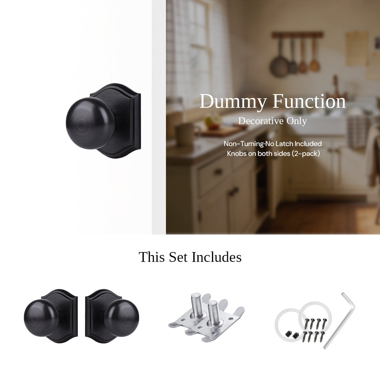 Dummy door knobs with backplate for pantry and closet doors, SENY