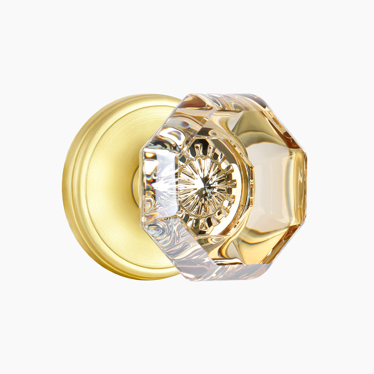 SENY Indoor Glass Door Knobs with Faceted Octagonal Crystal & Round Rosette