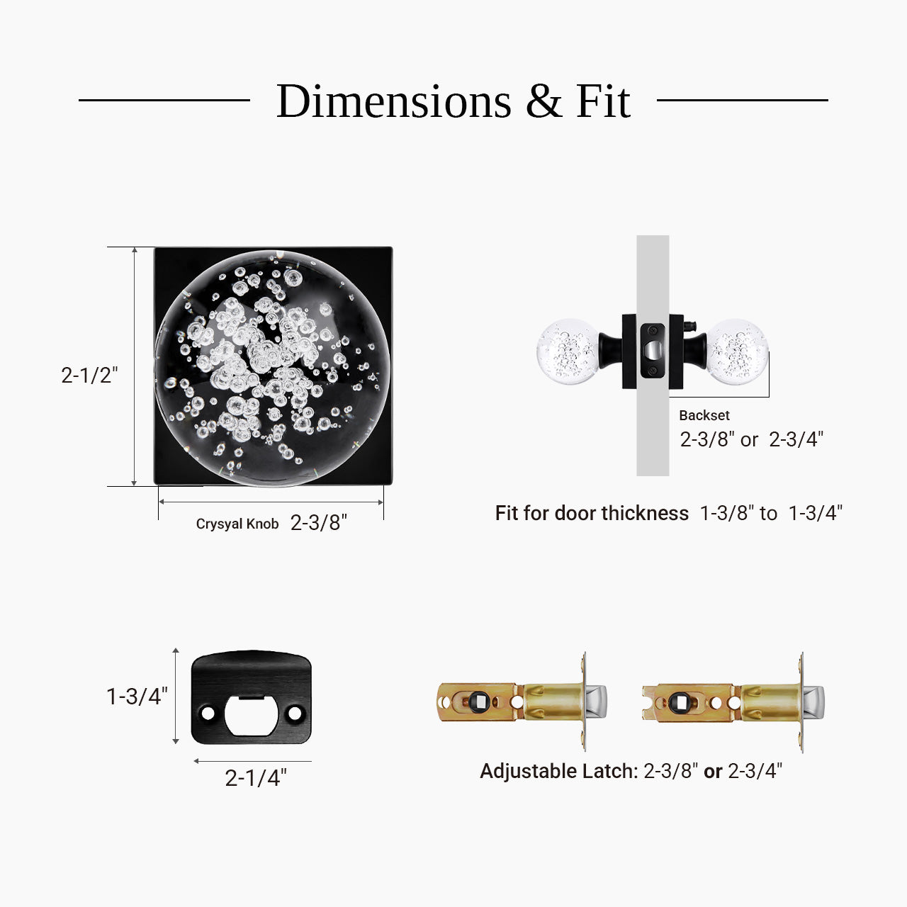 bubble glass door knob dimensions and fitting details for standard doors SENY