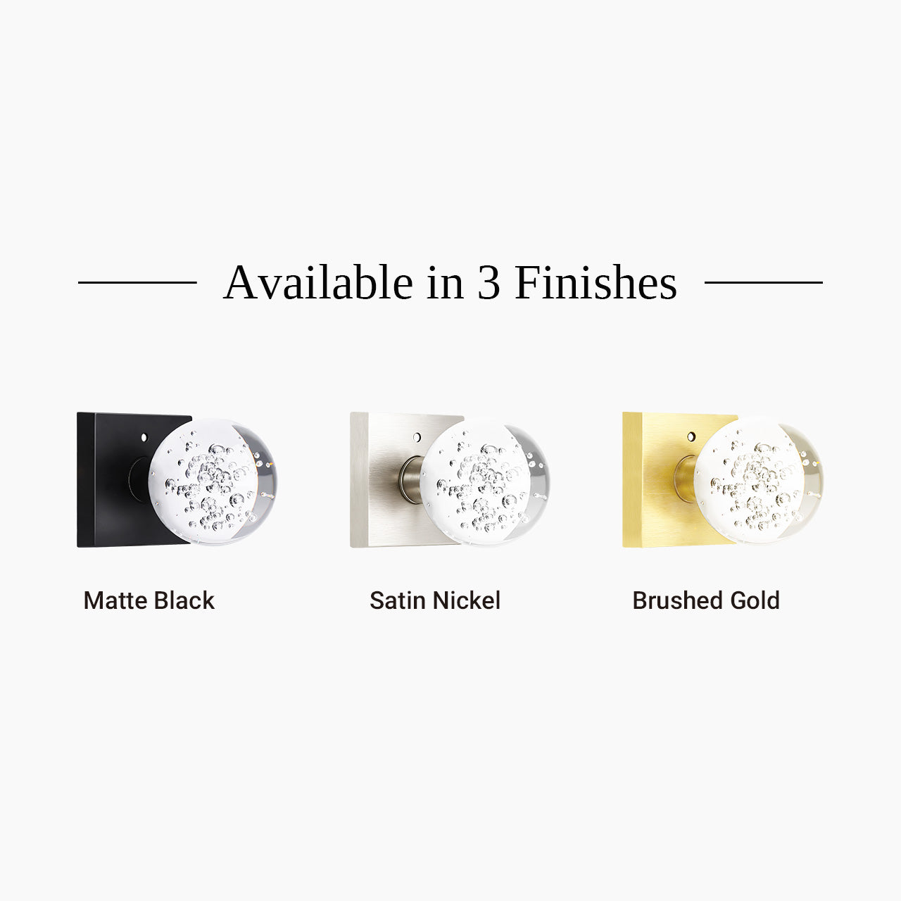 bubble glass door knob available in matte black brushed gold and satin nickel finishes SENY