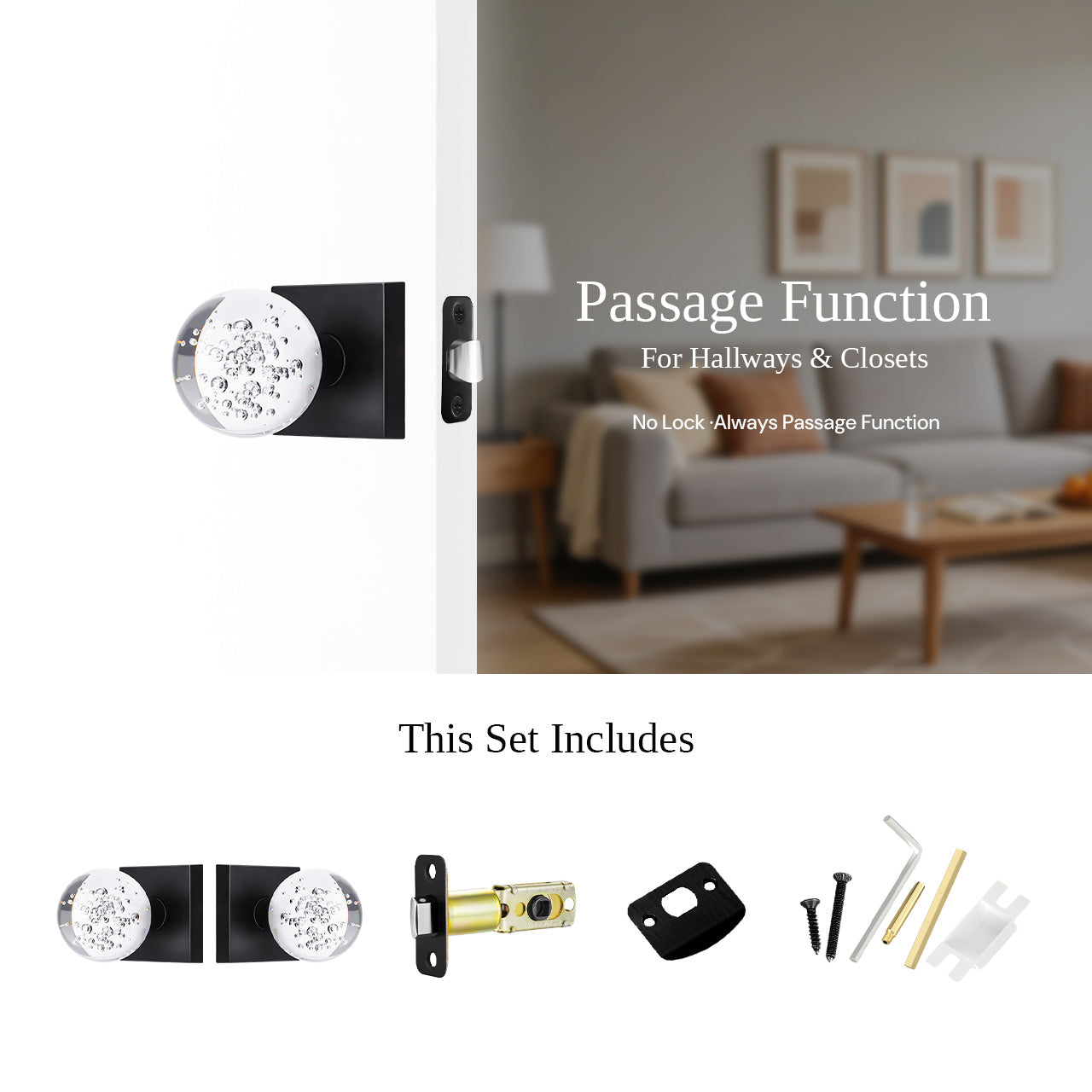 bubble glass door knob passage function set with included hardware SENY