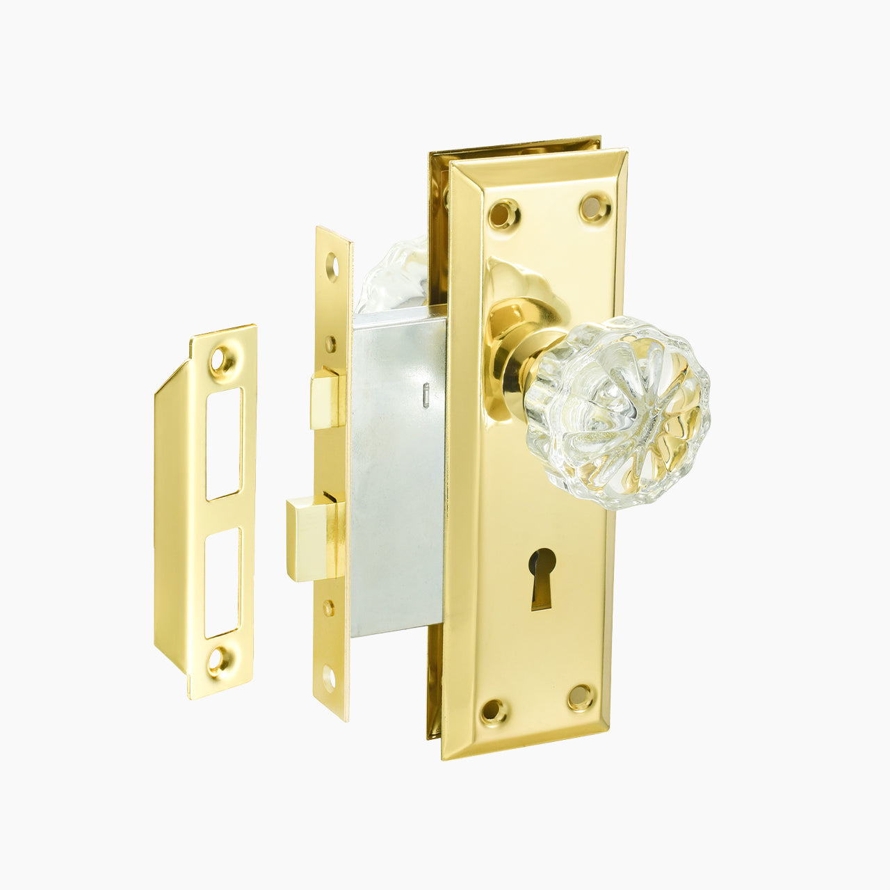 SENY Vintage Mortise Lock Set with Mushroom Crystal Knob & Beveled Rectangular Plate
