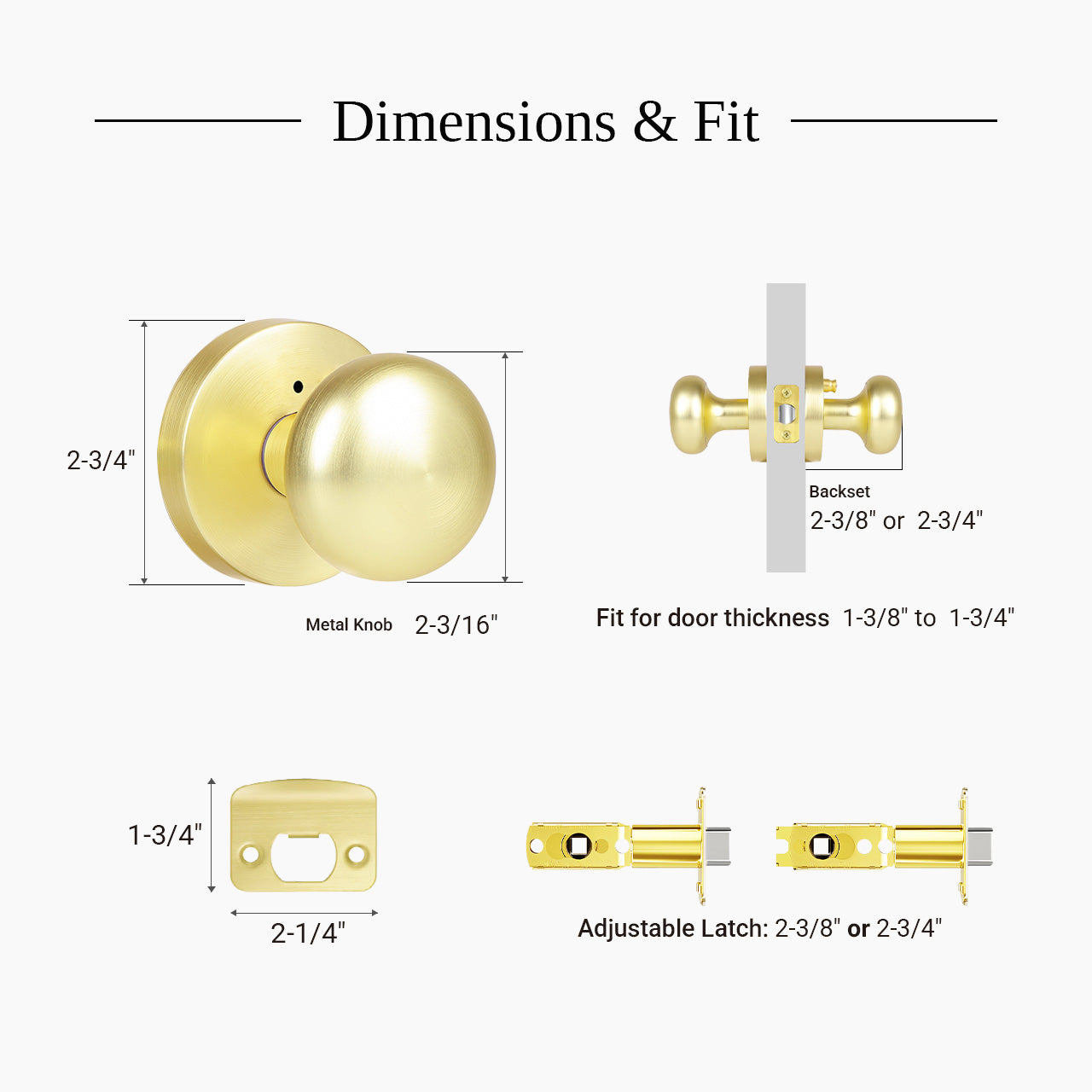 contemporary interior door knobs dimensions and size details SENY