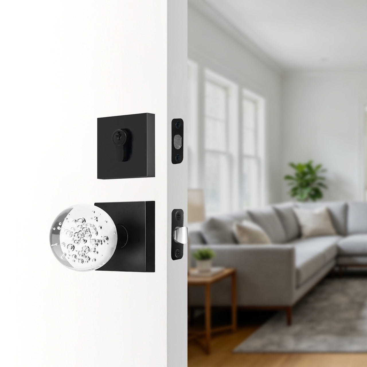 crystal ball door knob set installed on entry door decorative style SENY