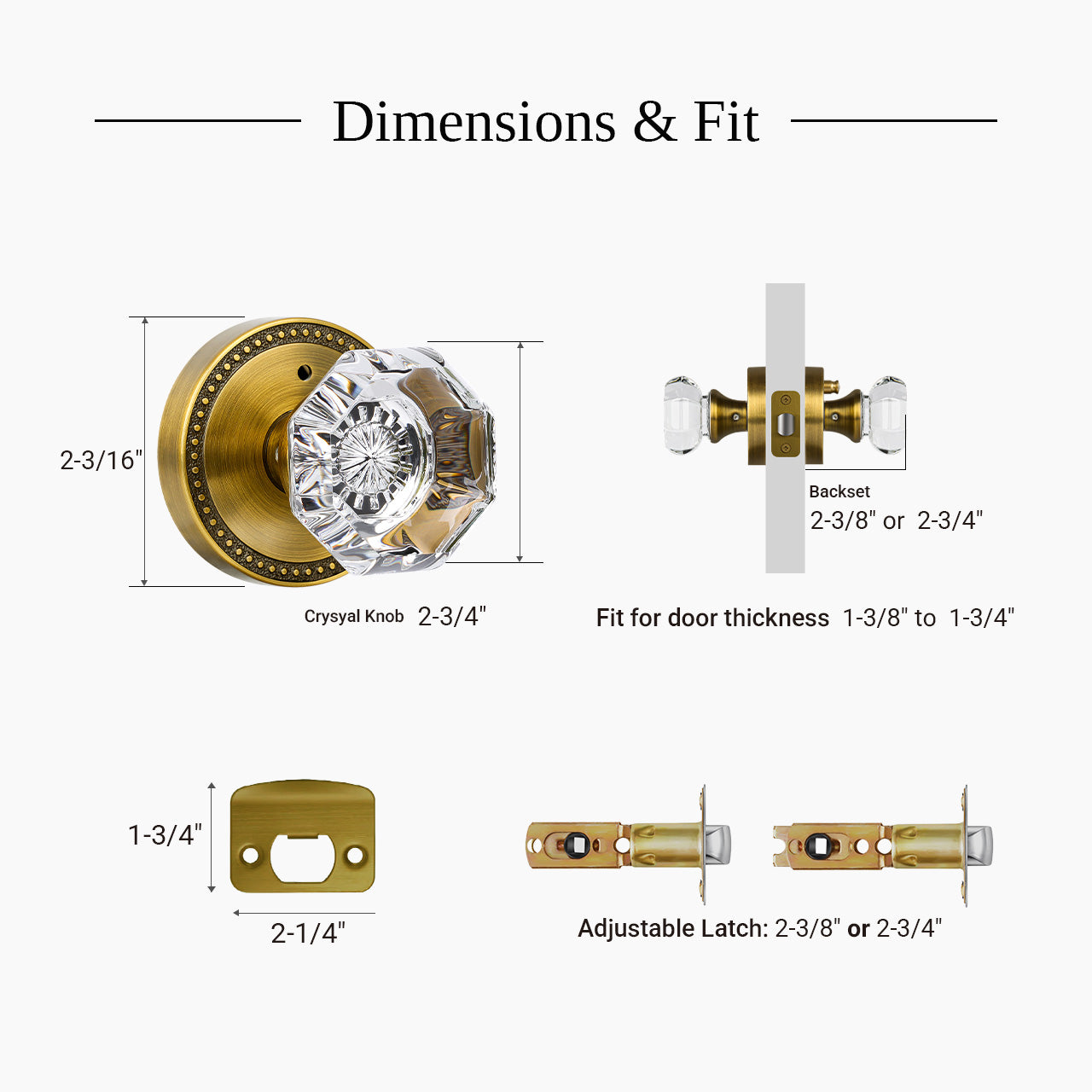 crystal door knob dimensions and door compatibility SENY 