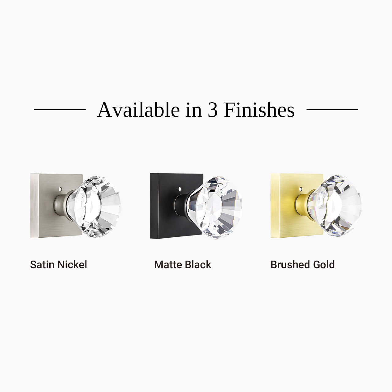 crystal door knobs interior finish options matte black brushed gold satin nickel SENY