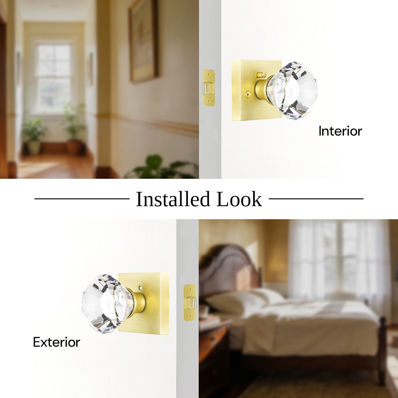 crystal door knobs interior installed view front and back door faceted crystal SENY