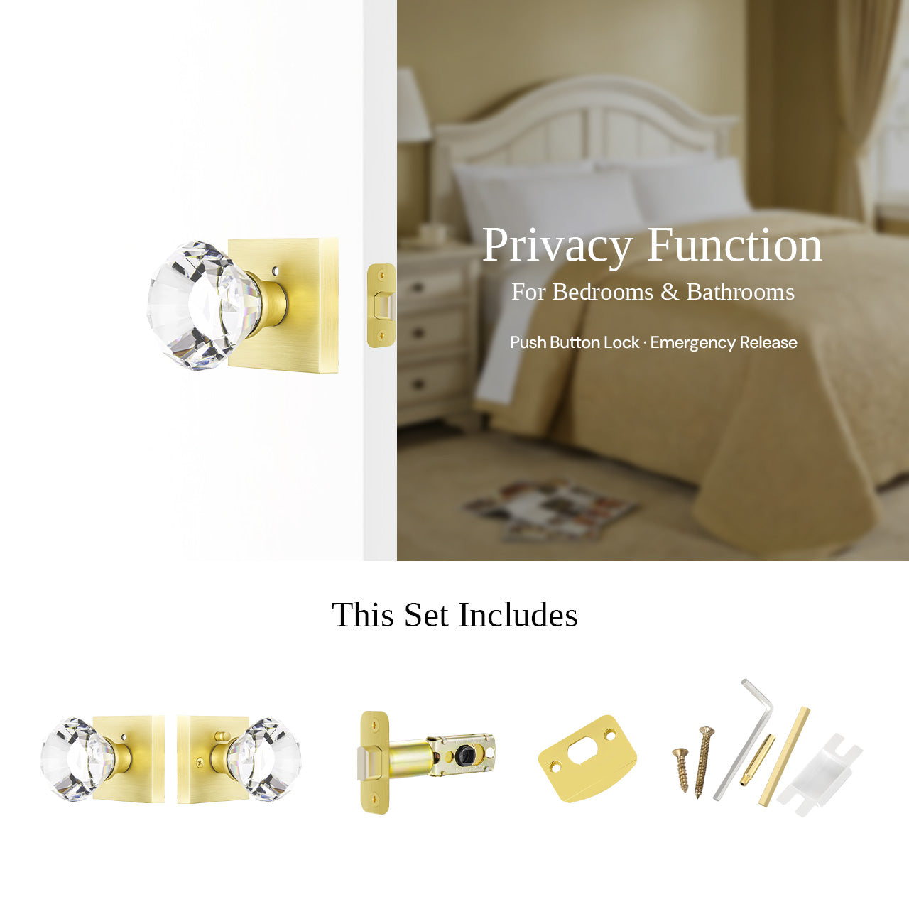 crystal door knobs interior privacy function with lock for bedroom and bathroom SENY