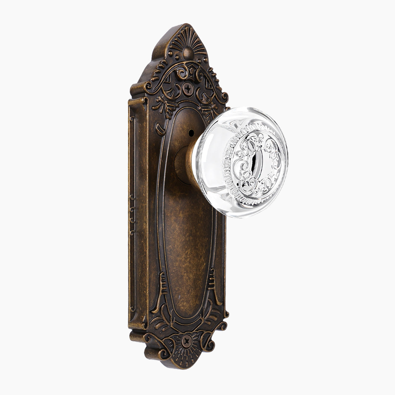 SENY vintage crystal door knob with antique brass finish and privacy lock for bedroom and bathroom doors
