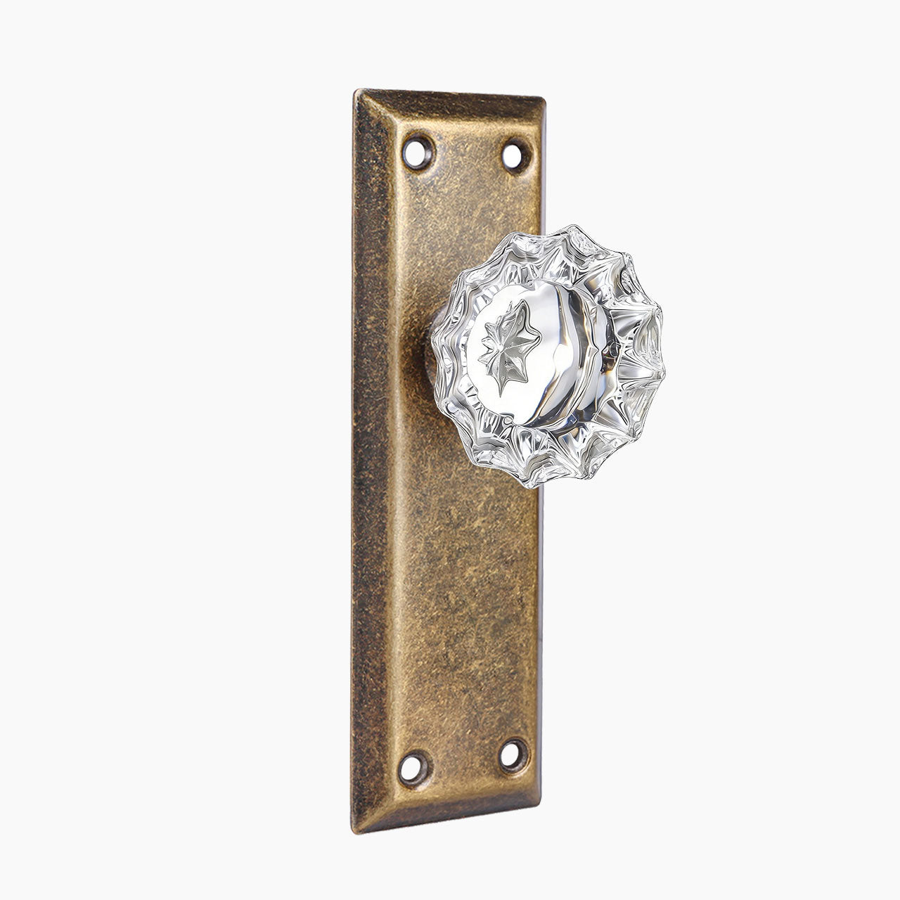 SENY Skeleton Key Lock Set with Floral Crystal Knob & Antique Mortise Backplate