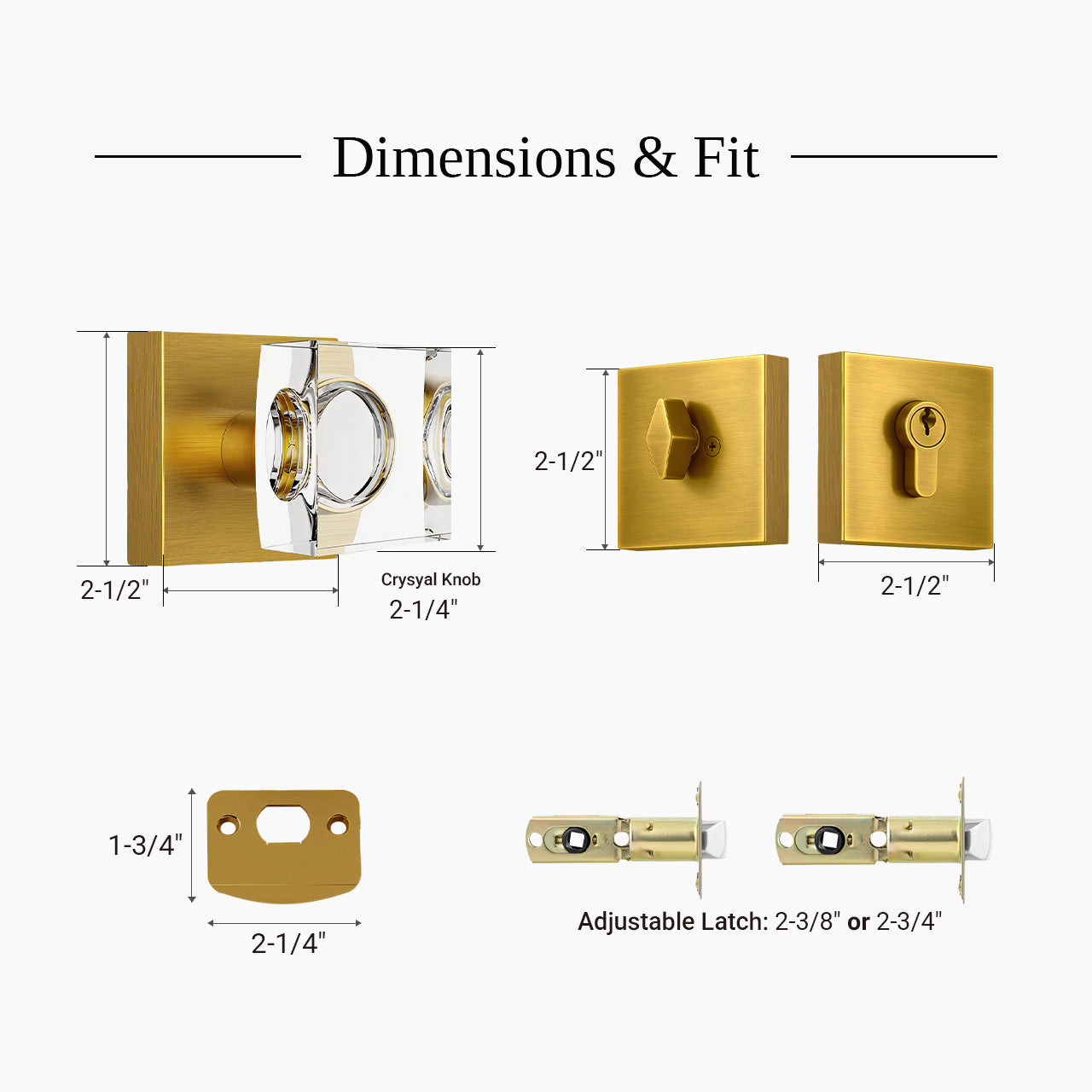 Dimensions and standard fit for crystal entry door knob with deadbolt