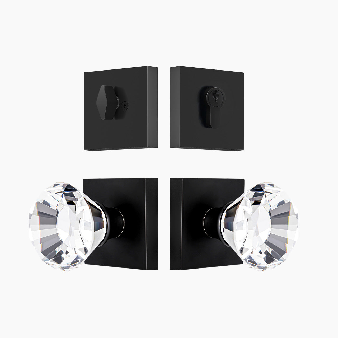 crystal entry door knob set with deadbolt front view faceted glass knob SENY