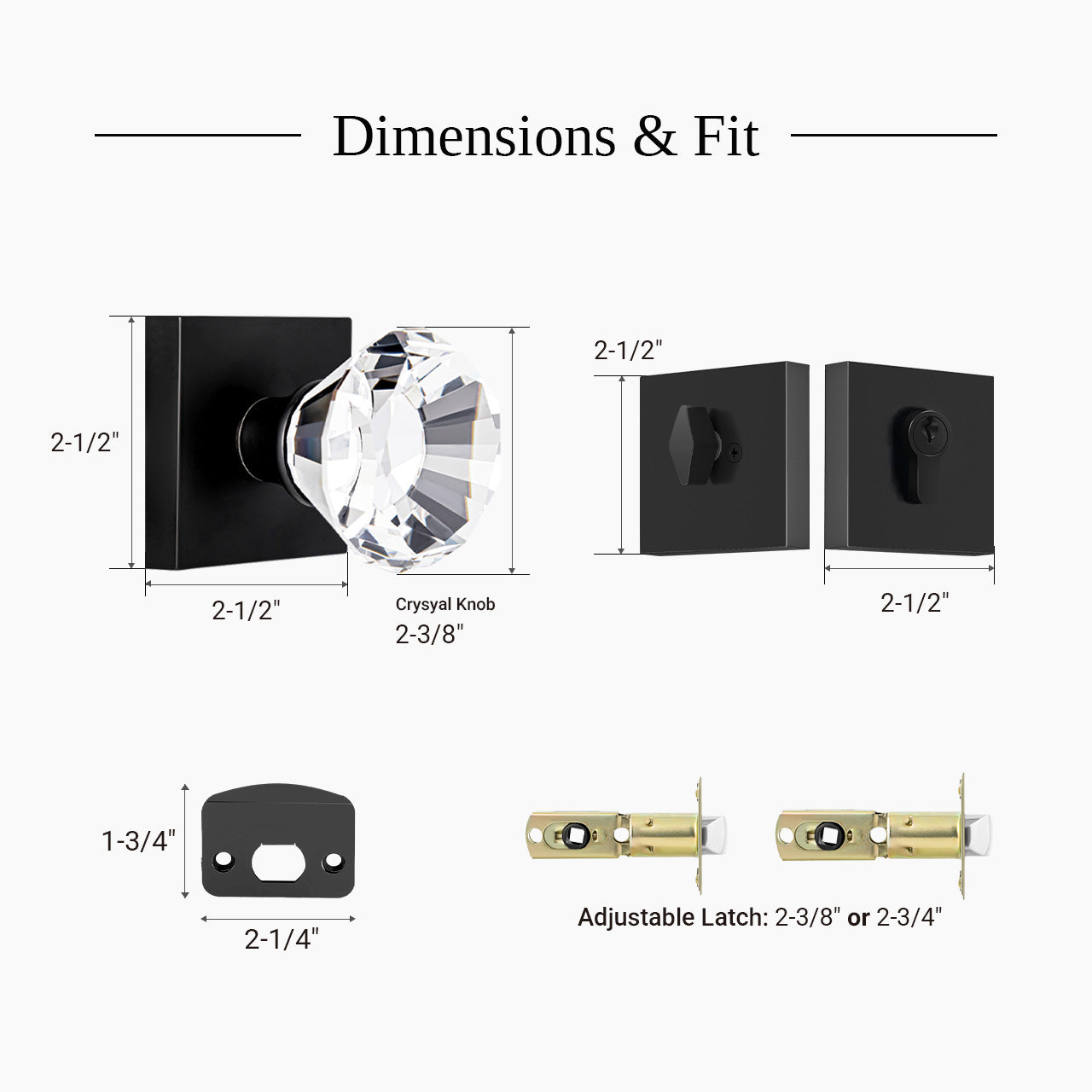 crystal entry door knob set dimensions backset and door thickness compatibility SENY